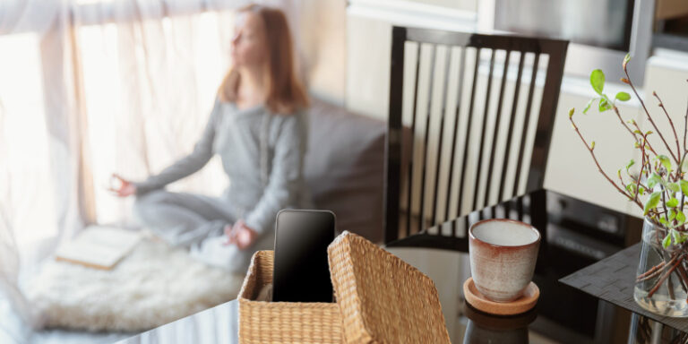 Benefits of a digital detox female meditating 01
