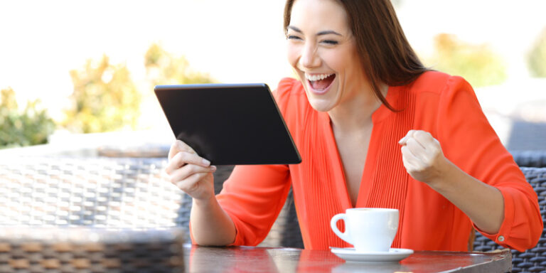Internet speeds in texas women excited looking at tablet 01